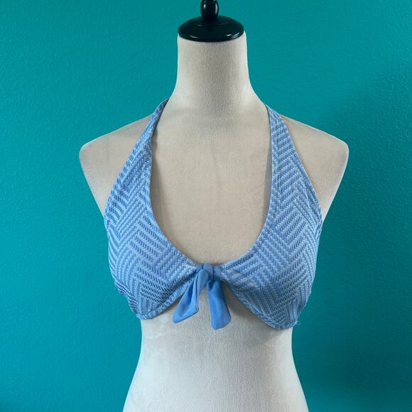 NWT Aerie Jacquard Halter Bikini Top with Bow Lion Blue Swim Beach Surf Size L - Picture 3 of 5
